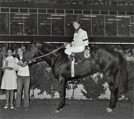 Gladiatore II sets new track record at Assiniboia Downs. July 7, 1972. Ken Hendricks up.
