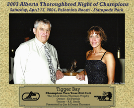 Ed Pawluk's Tigger Bay voted 2003 Alberta Champion 3-Year-Old  Colt.
