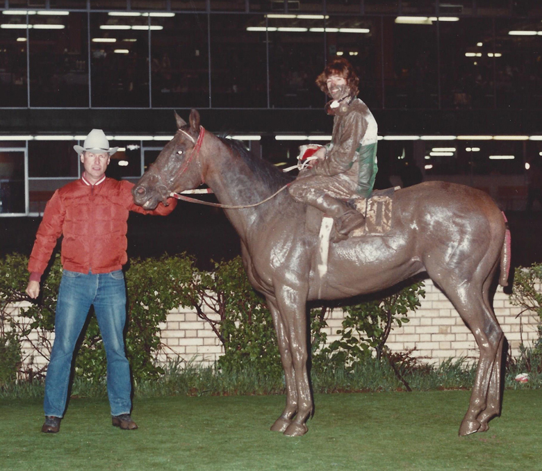 Early days at ASD. Mike aboard Folie A Deux for trainer Gary Danelson on a muddy May 23, 1981.