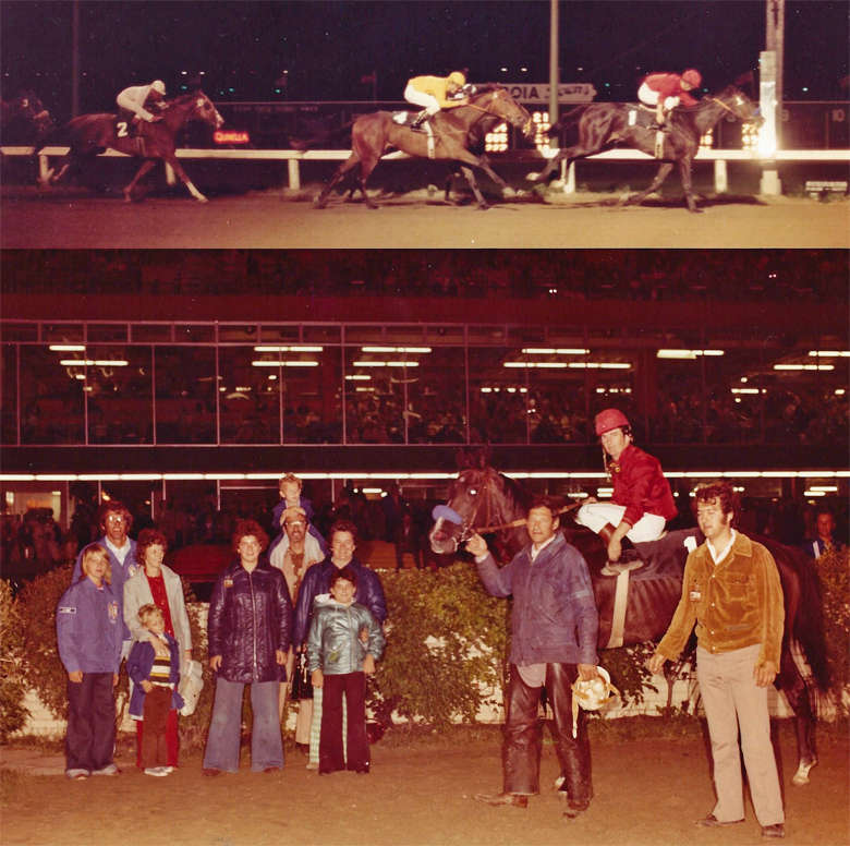 Icy Beau won for Harry Gumprich on September 7, 1976, once the lights came back on.