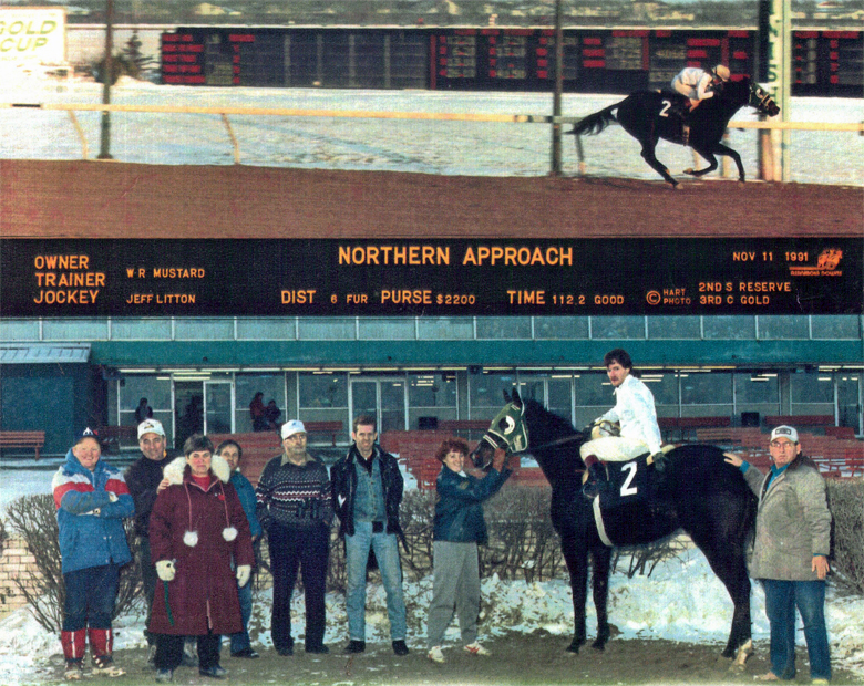 Mustard family celebrates a win on the latest date for the Downs ever to race on November 11, 1991.