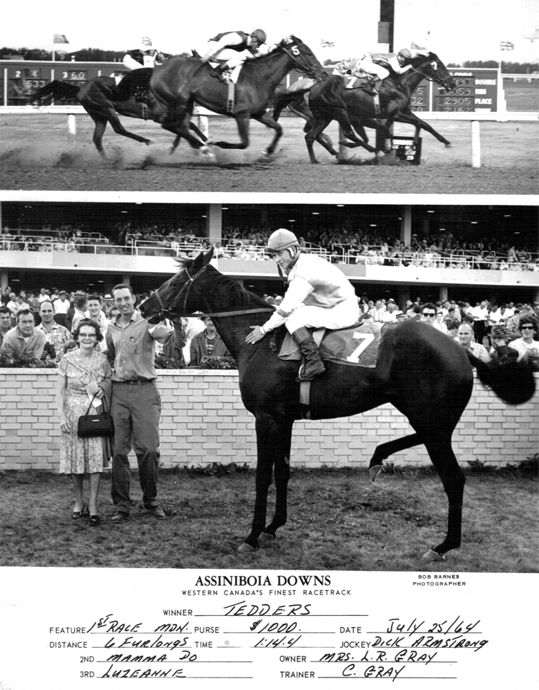 Clayton Gray's first win as trainer. Tedders. July 25, 1964.