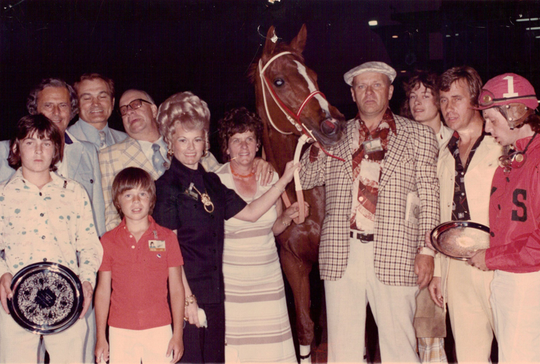 Taboga with trainer Glen Ball and crew after winning the 1976 Manitoba Futurity. Jimmy Anderson far right.