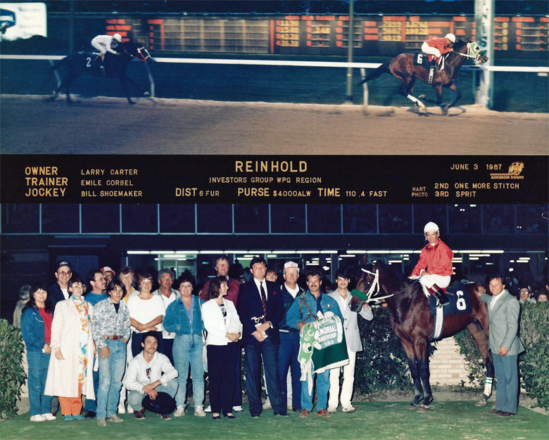 Willie Shoemaker wins on Reinhold at Assiniboia Downs. June 3, 1987.
