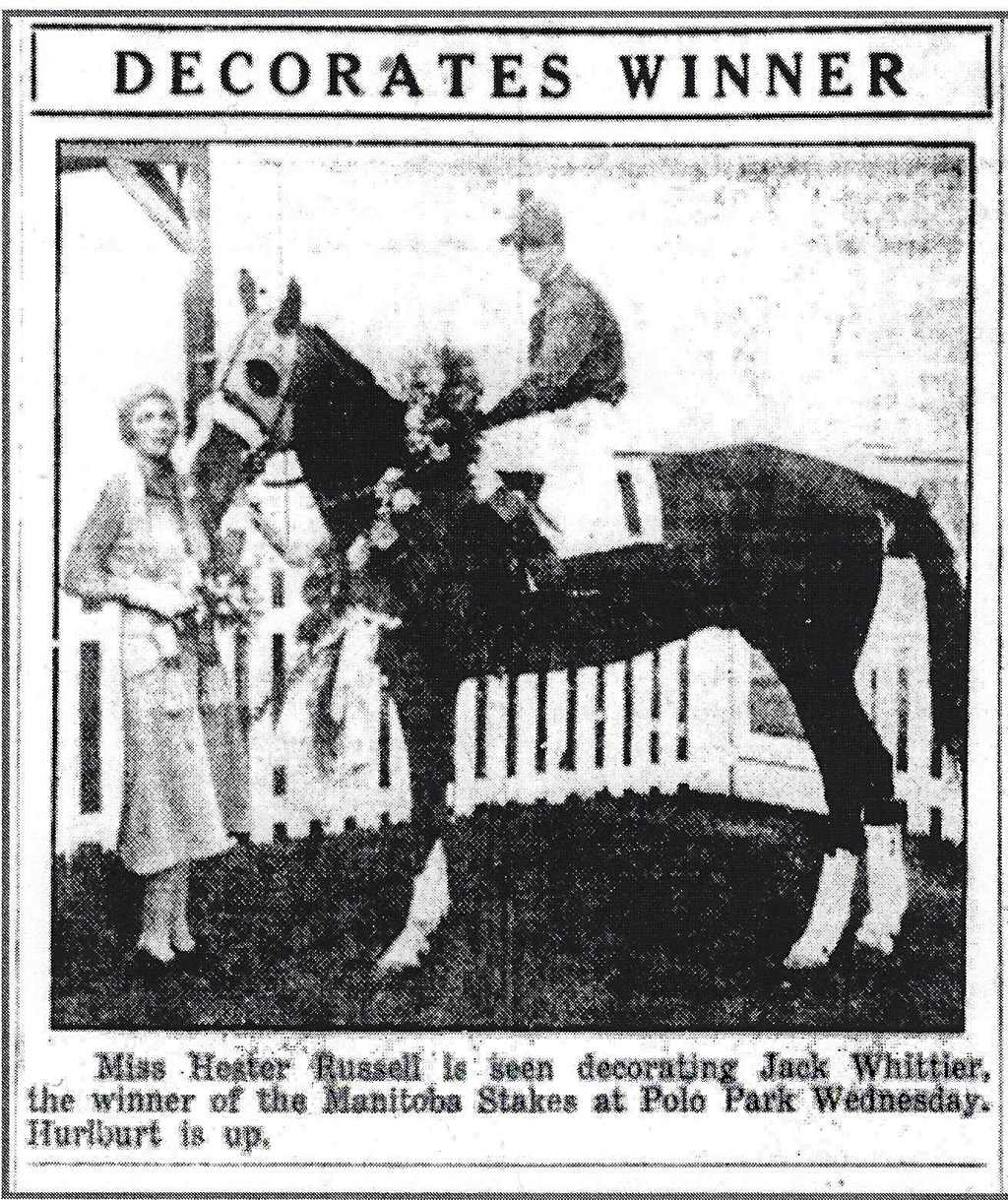 Jack Whittier, first winner of the Manitoba Derby in 1930. 