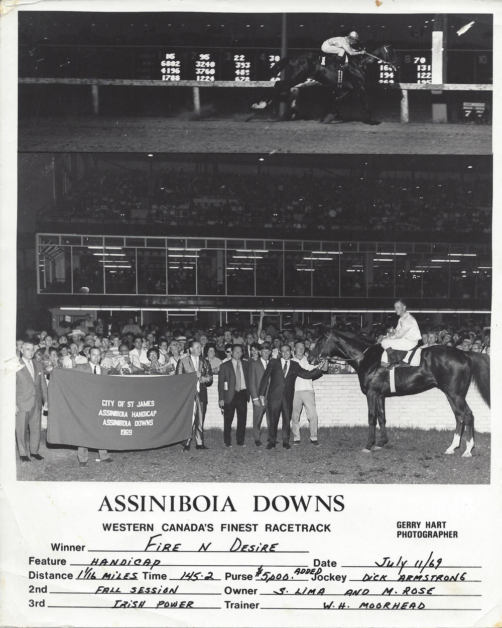 Fire N Desire wins City of St. James Assiniboia Handicap. July 11, 1969. 