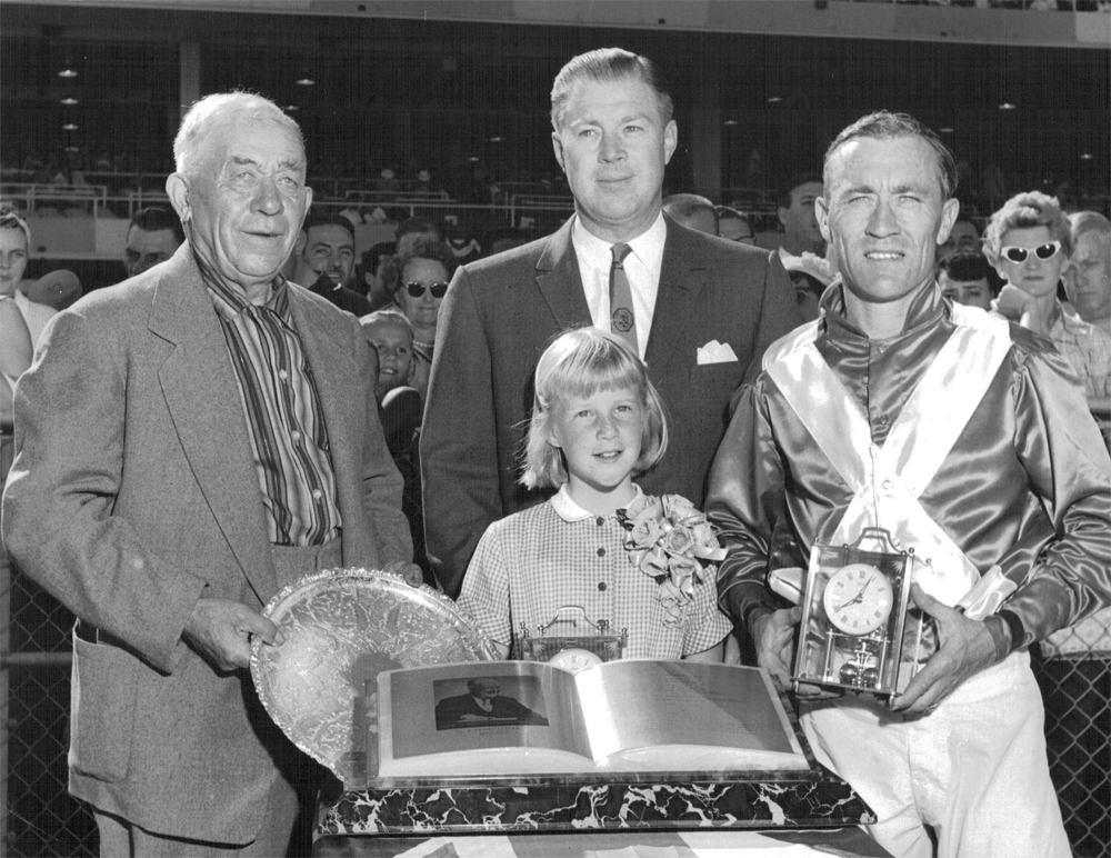 1960 Speers Handicap. L to R: Jo Johanson, Scotty Kennedy, Gene Pederson, and Scotty's daughter.
