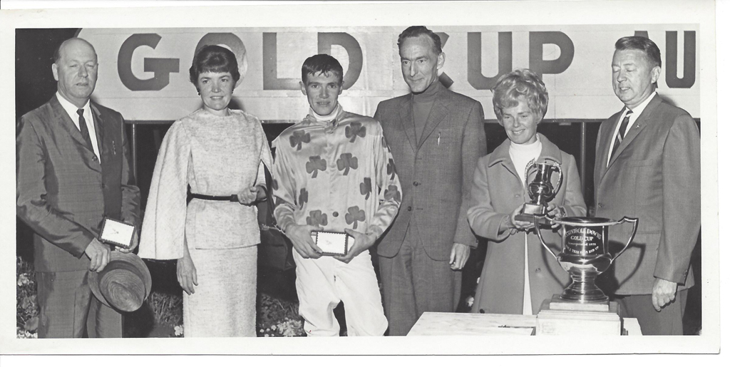 1967 Gold Cup presentation. L to R Bert and Eileen Blake, Bobby Stewart, John and June Sifton and Jack Hardy. Winner Pool to Market.