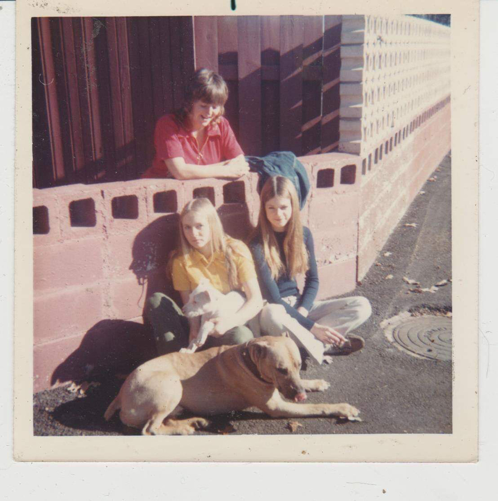 Pat Hosie in the back, Joan holding the dog and Karen Chysyk on the right.