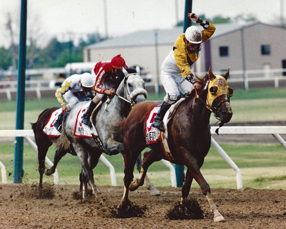 A Fleets Dancer wins the 50th running of the Manitoba Derby in 1998.