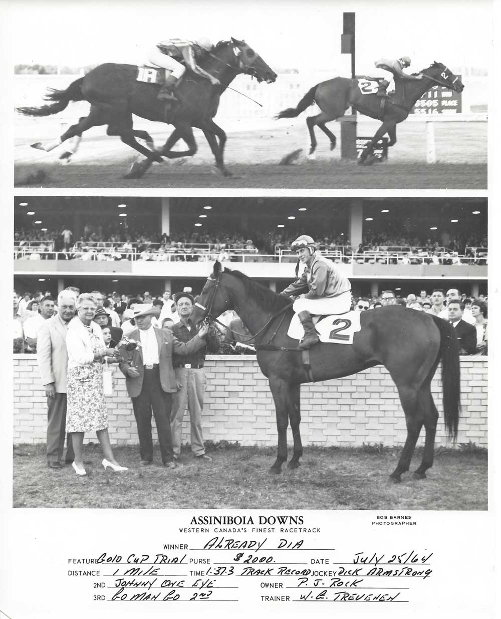 Dick Armstrong sets new track record for a mile at ASD aboard Already Dia. July 25, 1964.