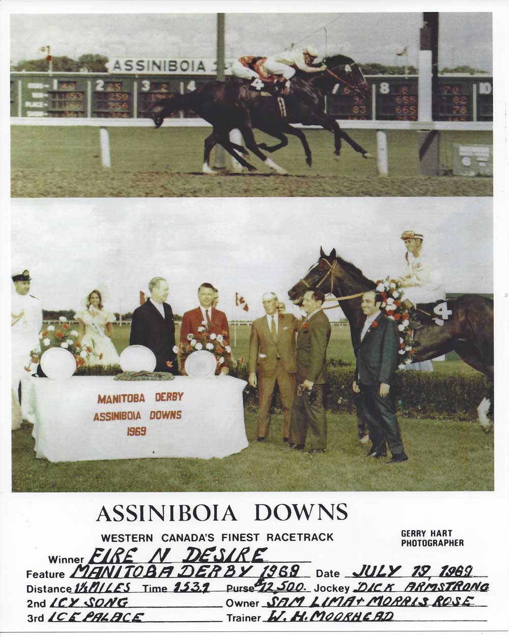 Fire N Desire wins 1969 Manitoba Derby. Dick Armstrong up.