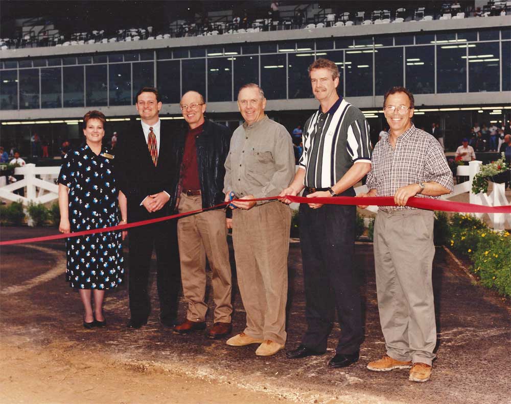 Celebrating the new winner's circle in 1998. L to R: Sharon Gulyas, Darren Dunn, Dr. Ross McKague, Barry McQueen, Brian Billick and Lawrence Anonychuk.