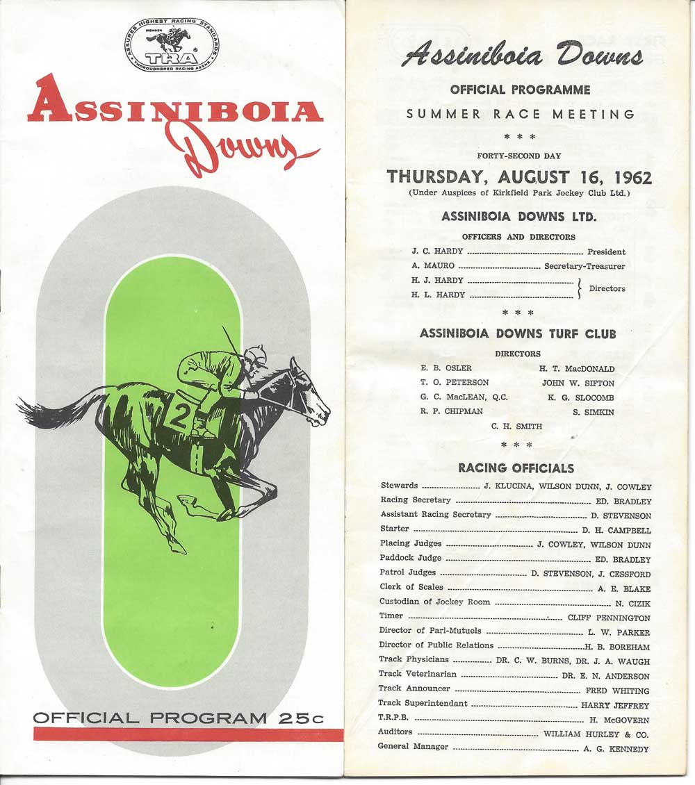 Assiniboia Downs Program. August 16, 1962.
