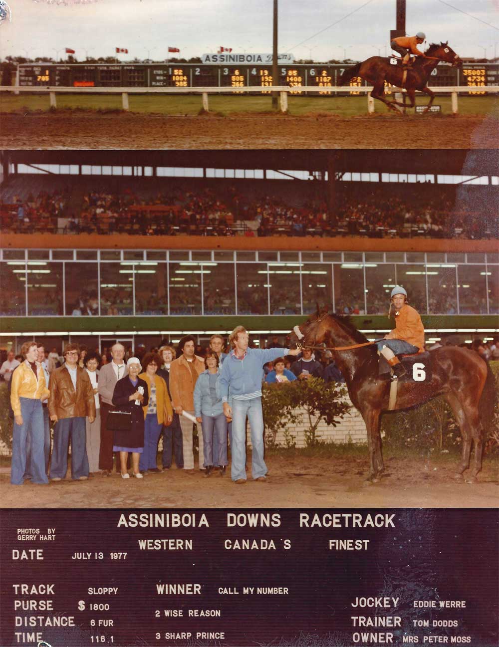 Call My Number wins at ASD on July 13, 1977. Ed Werre up for trainer Tom Dodds.