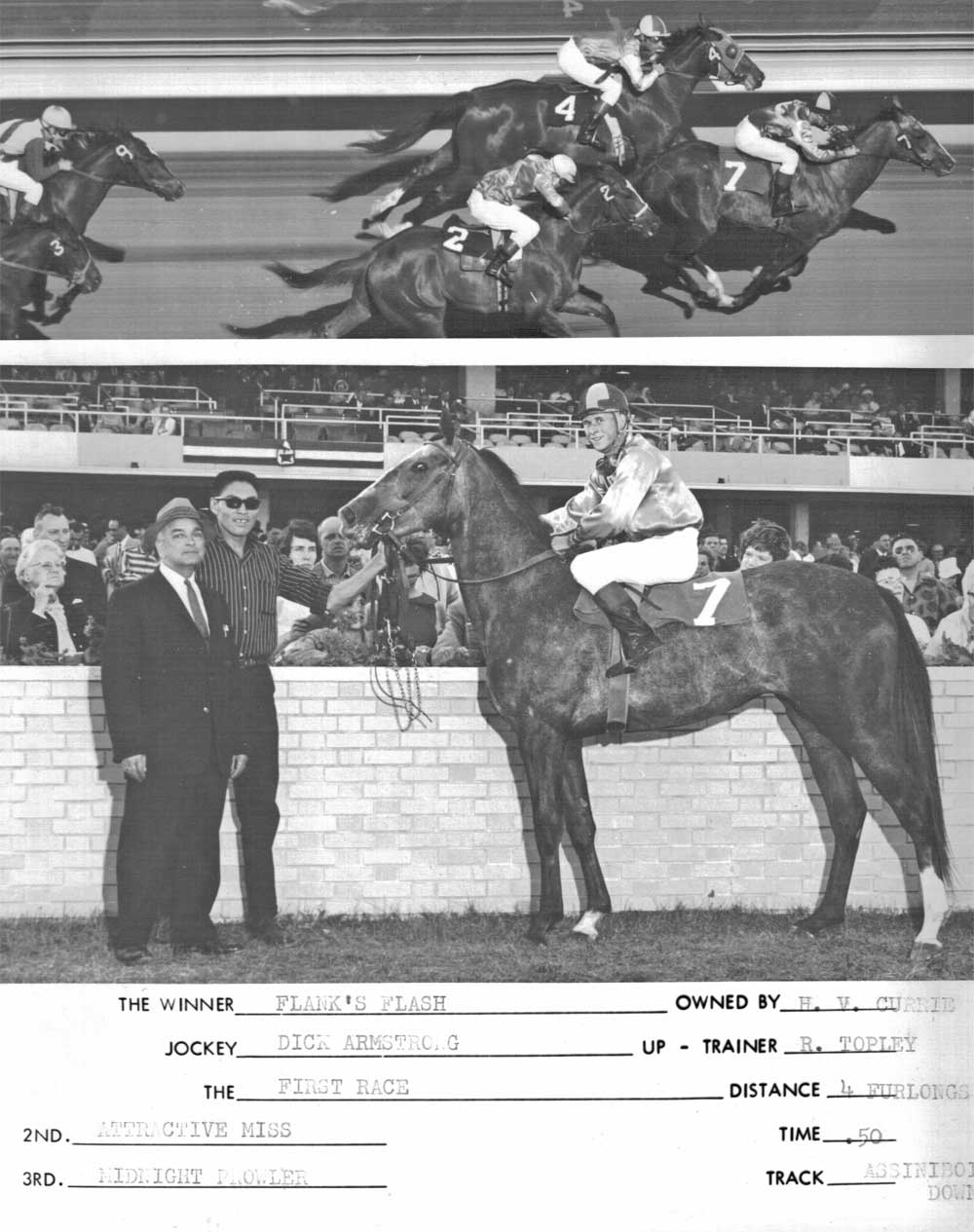 Flank's Flash wins at ASD for leading rider Dick Armstrong. June 22, 1962. 