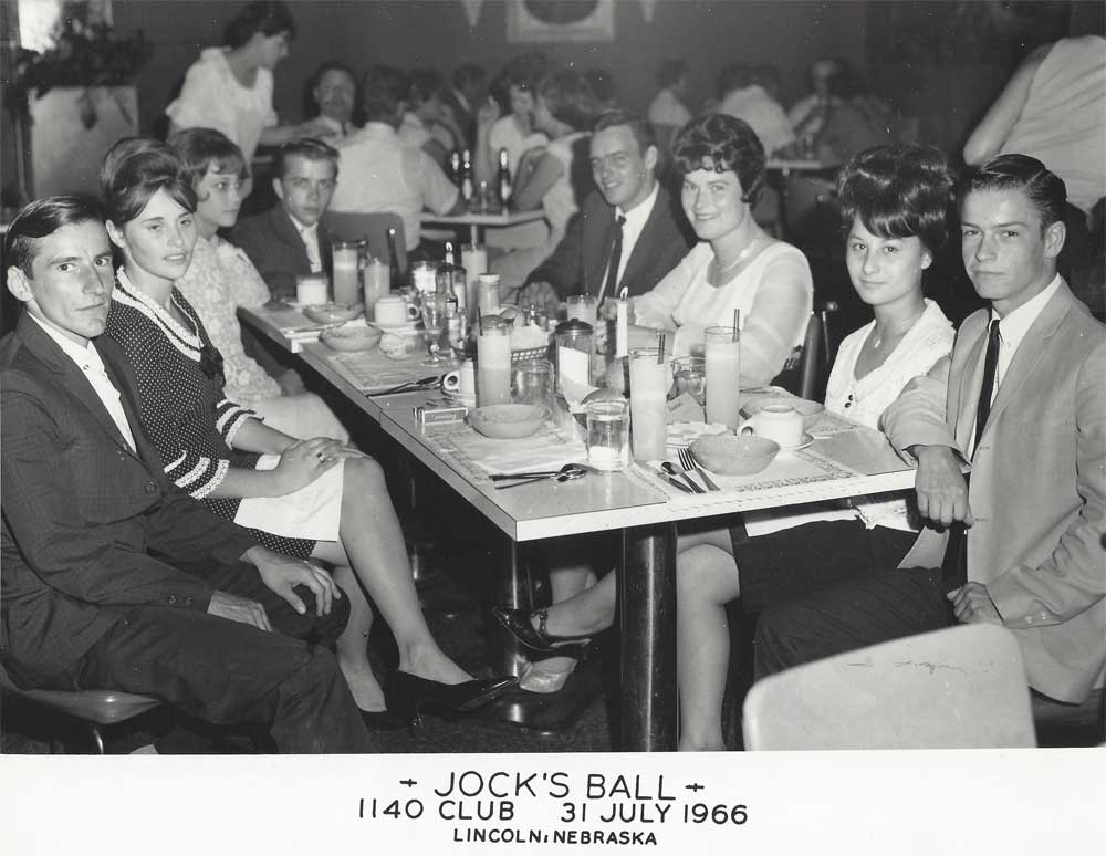 Jock's Ball. 1140 Club. July 31, 1966. Lincoln Nebraska. On the left (in front) is Don Stauffer, back left, Larry Bird, right front, Ed Werre.