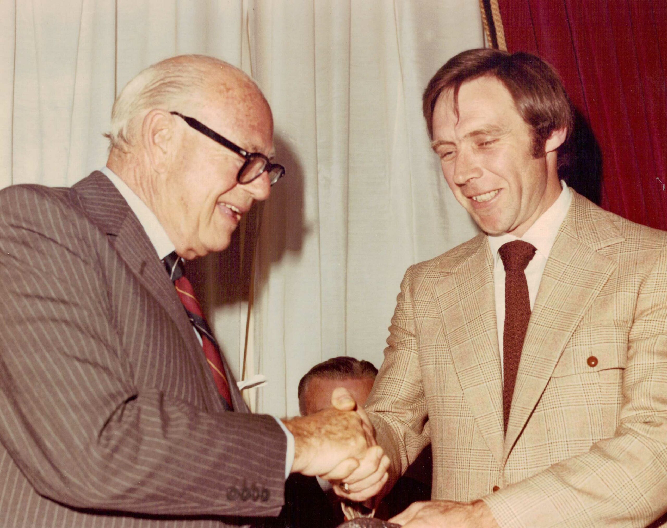 Dr. Norm Elder (right) and Edward Plunket "E.P." Taylor. 1977 Manitoba Derby. 