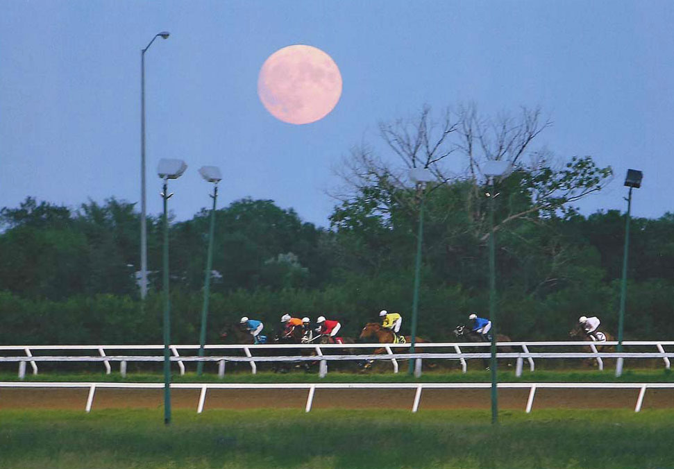 Racing under the moon at Assiniboia Downs.