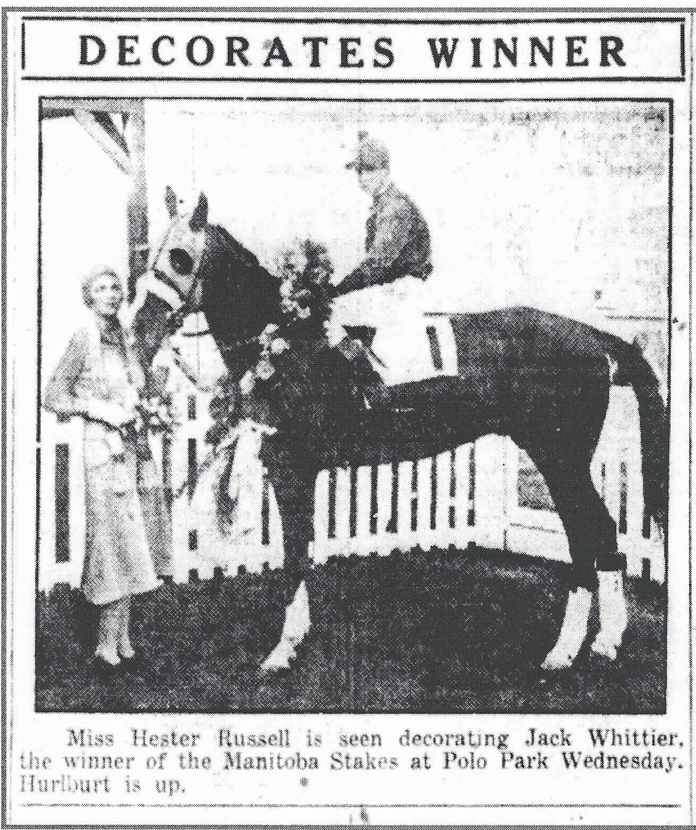 Jack Whittier. Winner of the first Manitoba Derby at Polo Park in 1930.